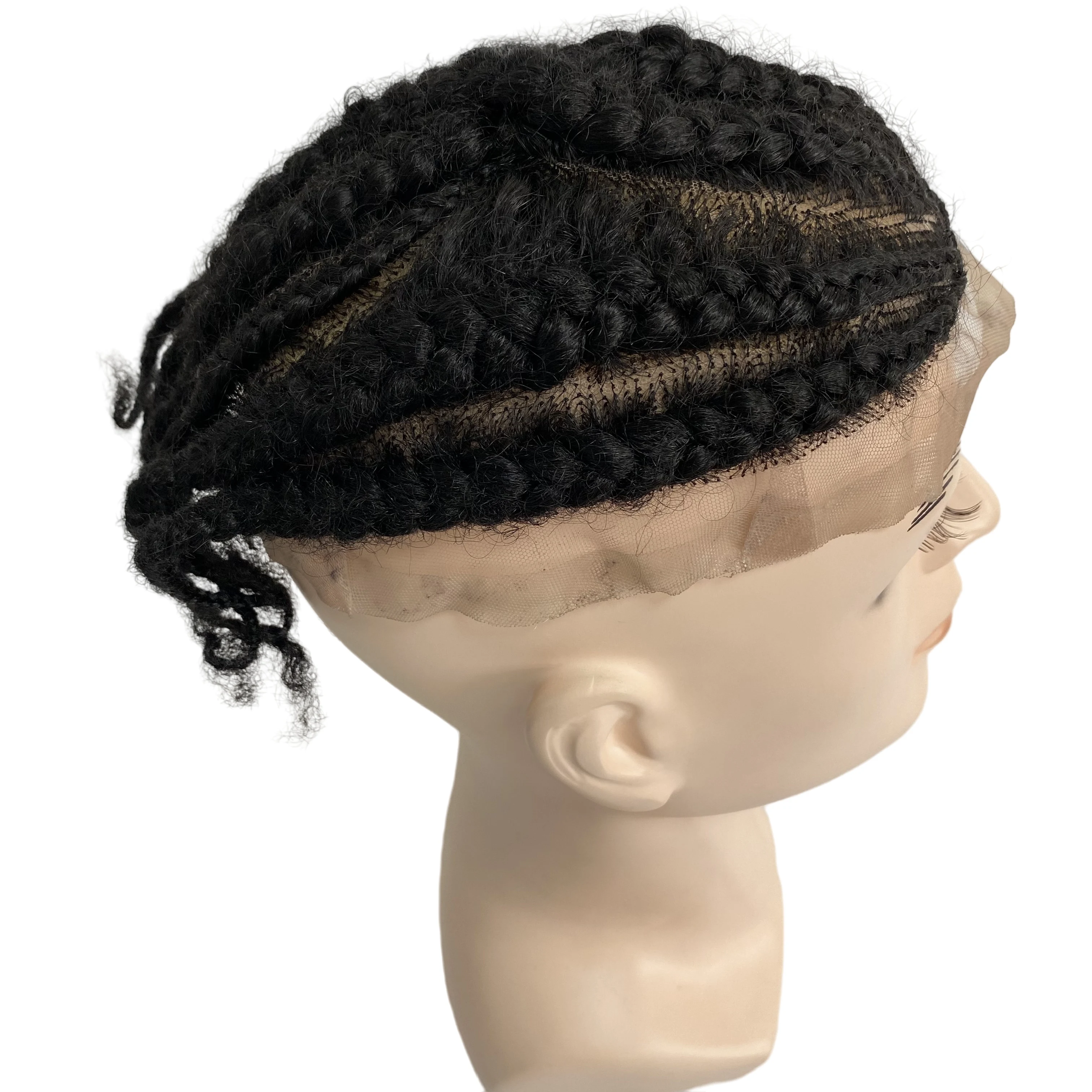 Indian Virgin Human Hair Replacement Number 8 Afro-American Corn Braids Toupee 8x10 Full Lace Unit for Black Men