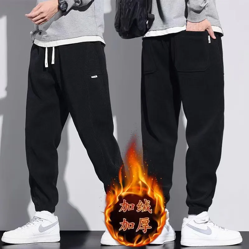 Men's Plush Thickened Warm Drawstring Harlan Pants Casual Loose Autumn Winter Corduroy Cargo Pants Men Legging Sweatpants