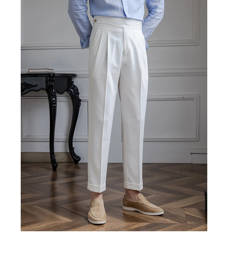 Pendler Gentleman's All-Match Sommer personalisierte Freizeithose italienischen Stil hohe Taille gerade Hose Retro trendige Männer – Detail 9