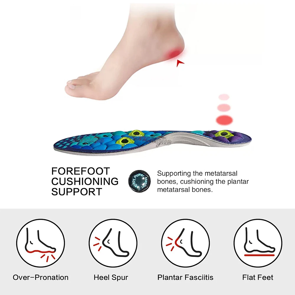 Magnetic Insoles Foot Massage Shoe Inserts with Arch Support Non-Slip Cushioning Comfort Shock Absorption Sporting Insole Unisex