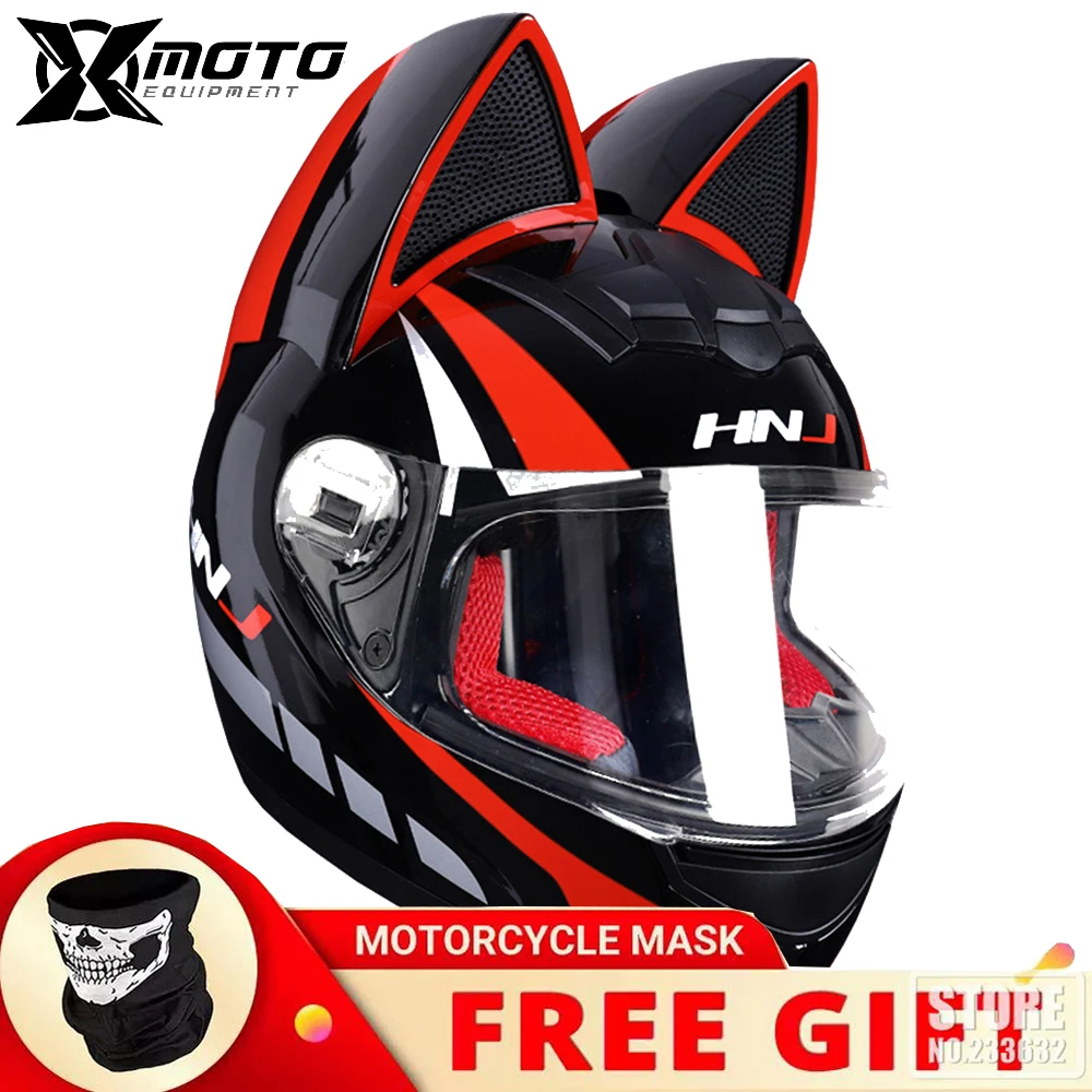 Hnj Staccabile Arco Casco Motocross Casco Moto Integrale Casco Moto Traspirante Motocross Casco Rimovibile Orecchie Di Gatto