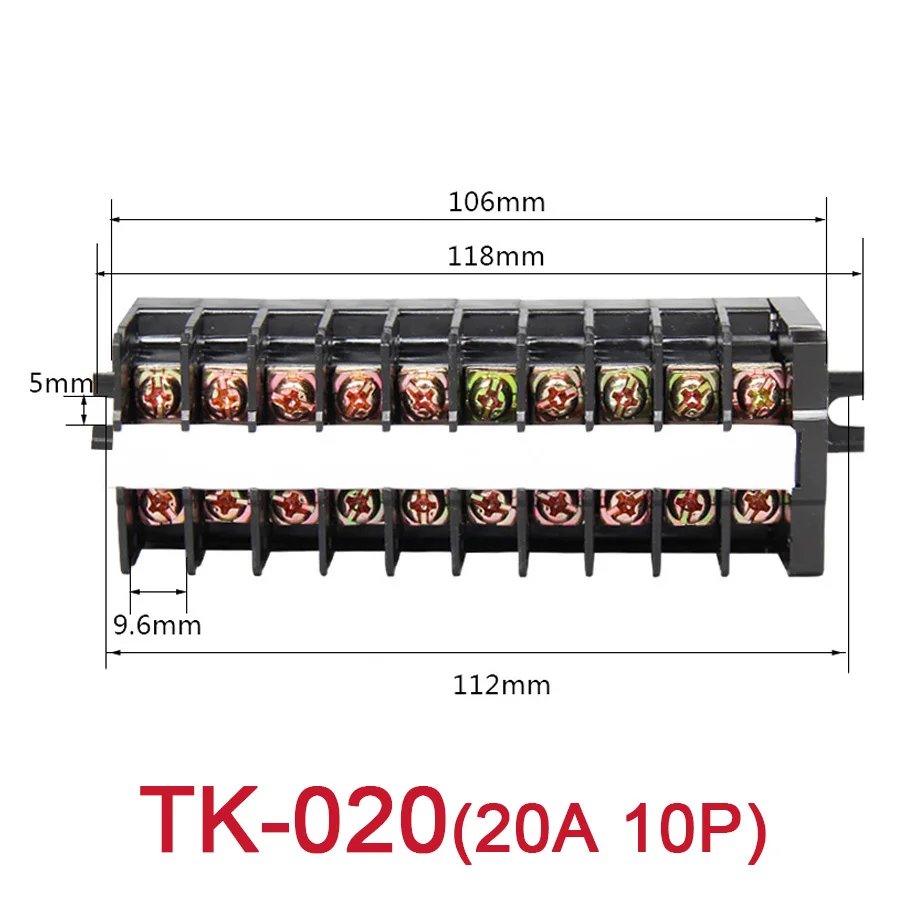 Dual Row Strip Screw Terminal Block 10P 600V 10/20/30/60