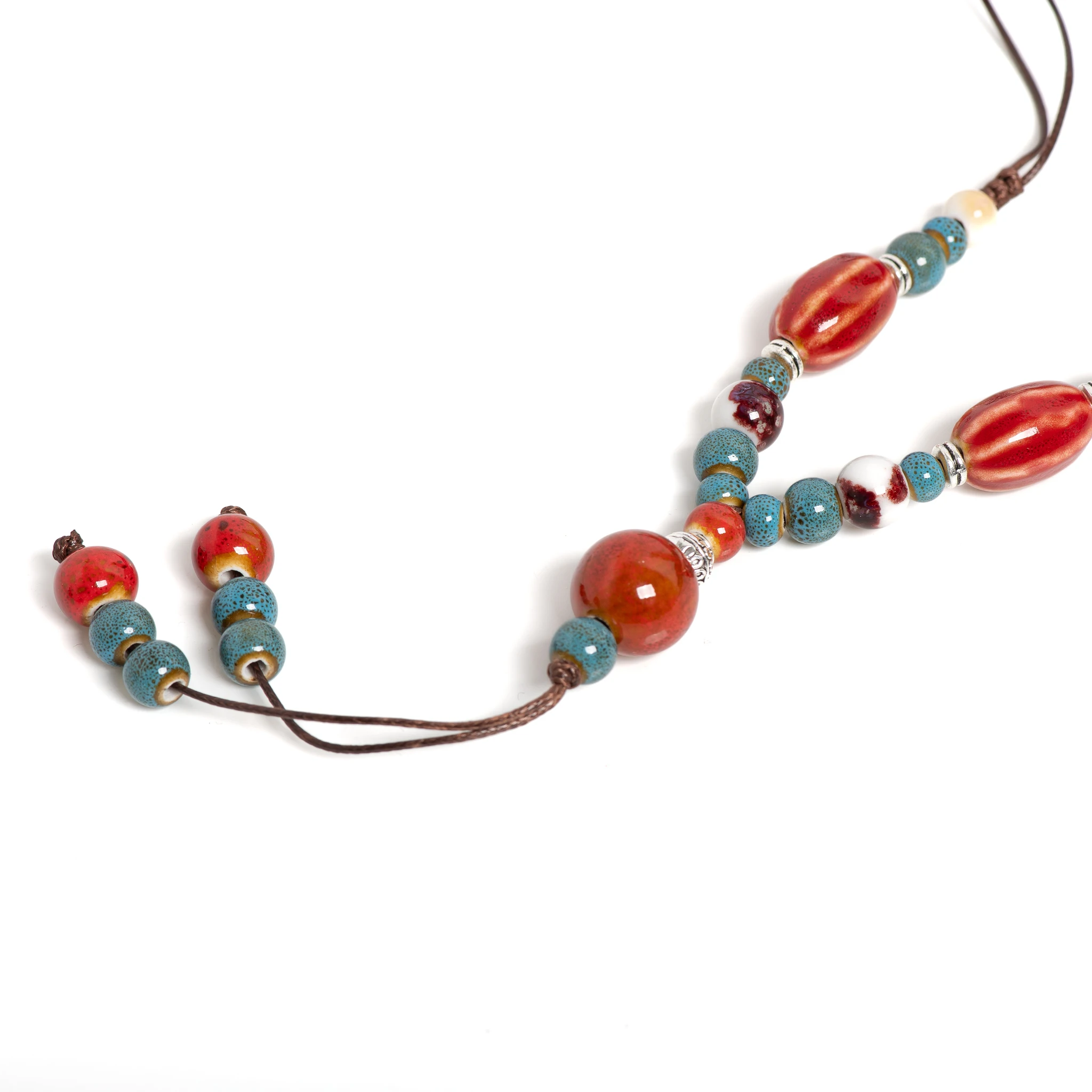 Handgefertigte rote lange Wassermelonen-Keramik-Halskette, Vintage-Anhänger, Schmuck, verstellbar, modisches Accessoire für Frauen, Geschenke 1115 – Detail 4