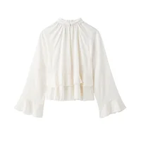Spring And Summer Women's Hot Girl Style Loose Layered Decorative Ruffled Stand Collar Long Sleeve Shirt - Image 2