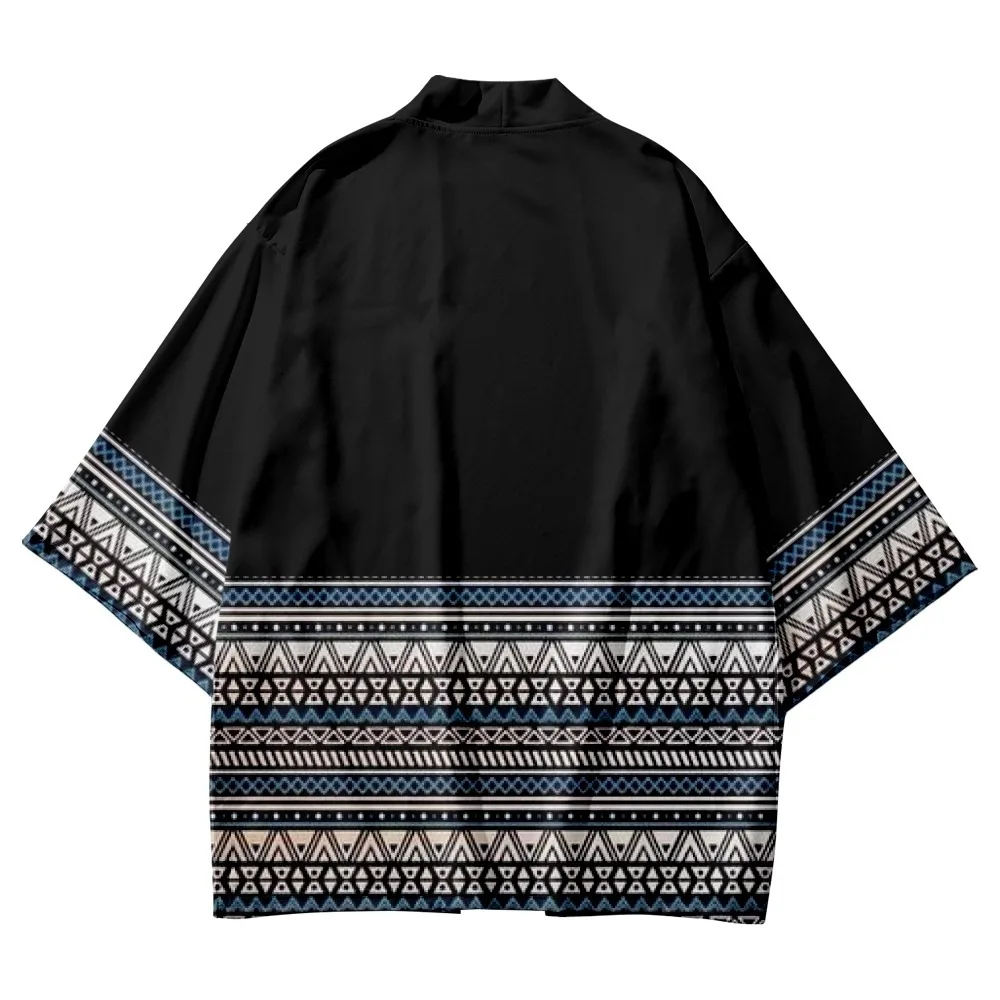Japanese Streetwear Geometry Kimono Cardigan Yukata Harajuku African Robe Cosplay Haori Shirt Traditional Clothes Women Men