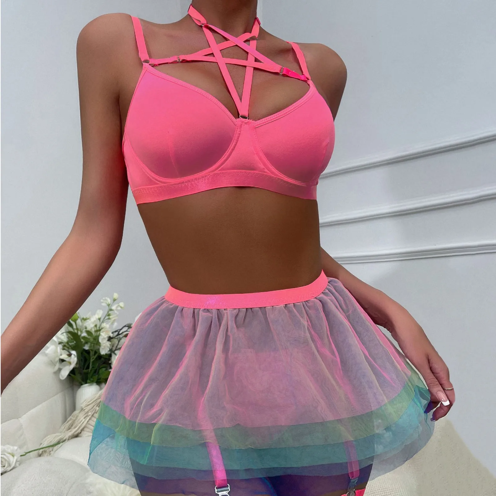 

Женское кружевное привлекательное разноцветное Сетчатое нижнее белье Desire Girl на бретельках