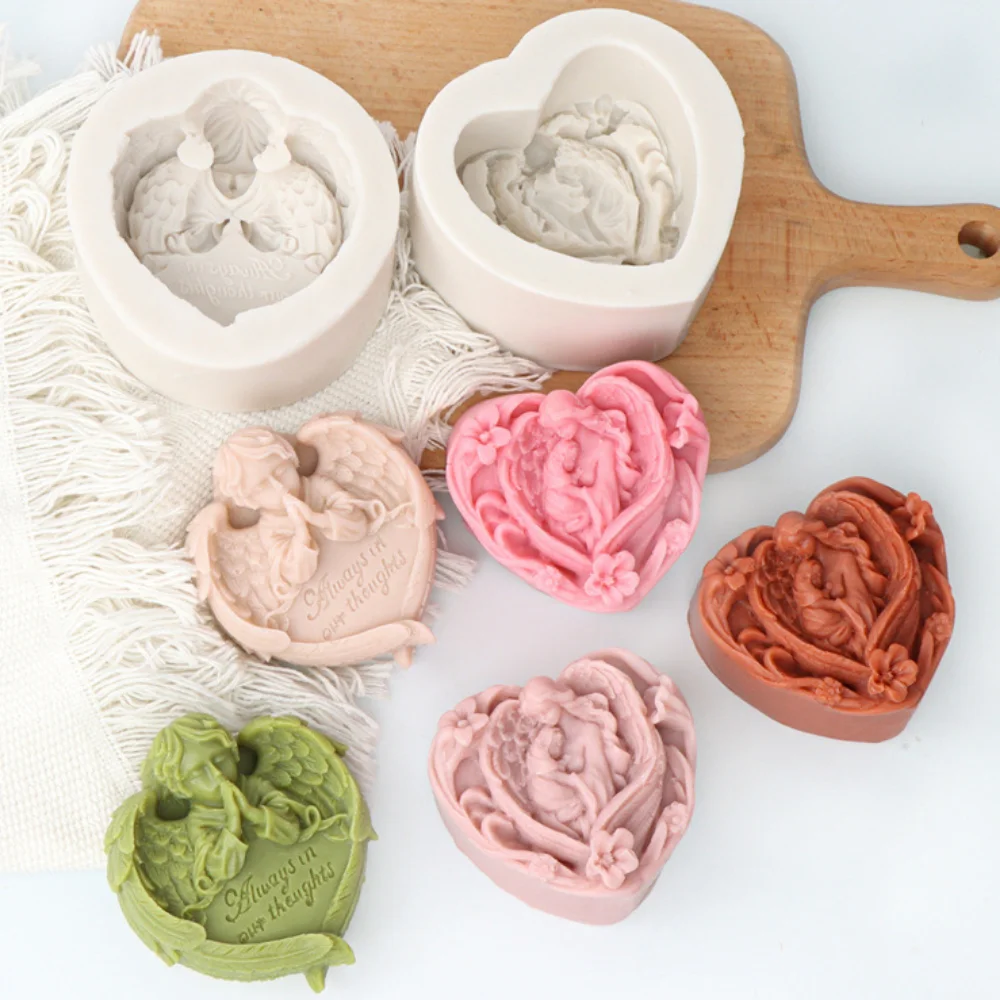 기도 천사 하트 비누 실리콘 몰드, DIY 어머니-아이 양초 수지 석고 만들기, 사랑 초콜릿 베이킹 세트, 어머니의 날 선물