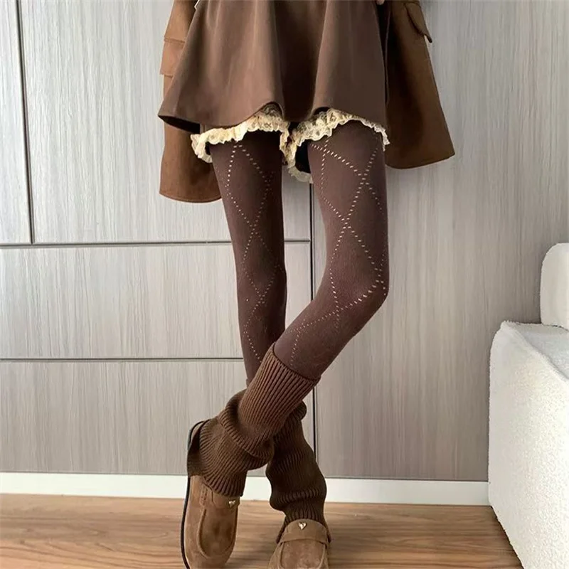 Diamant-Gittermuster, braune Strumpfhosen für Damen, sexy Kaffee, dünne Strumpfhosen, Strümpfe – Detail 5