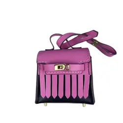 Elegant Two - Tone Mini Earphone Pouch with Tassel Charm & Detachable Keychain (Black Hot Pink)