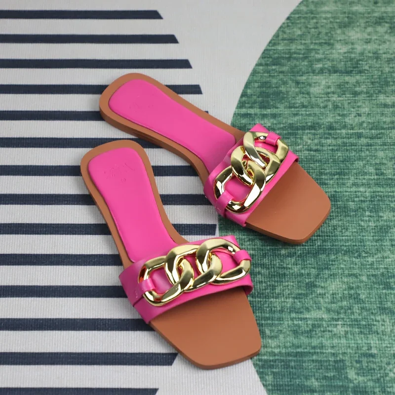 

Z Women's Summer Sandals Outside Slides Flat Square Head Outer Wear Large Size Seaside Beach Ladies Shoes on Offer