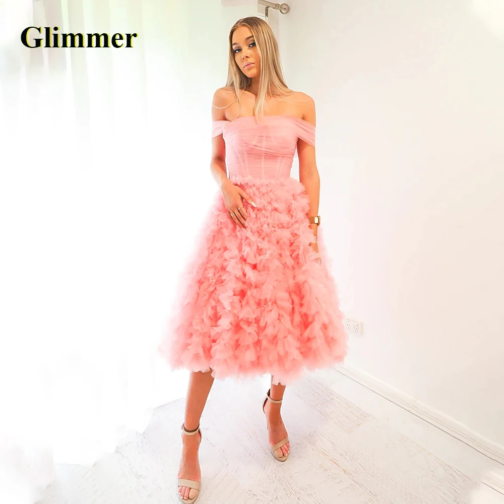 

Glimmer Modern Boat Neck Evening Dresses A Line Tulle Backless Lace Up Pleat Drop Shipping Vestidos De Festa Made To Order