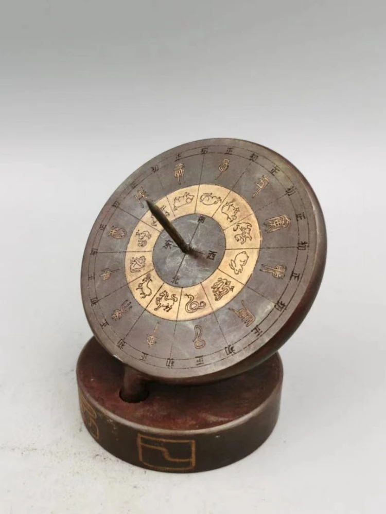 *Pure copper sundial compass model ornament, zodiac antique collection, copper ancient timer