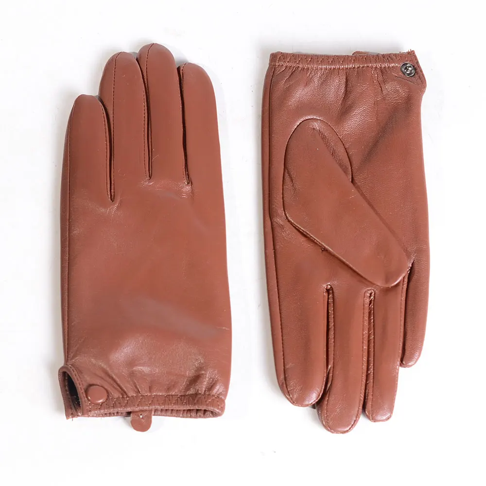 Women\'s Ladies Genuine Leather Thin Lining Goat Skin Shrink Wrist Touch Screen Casual Riding Tactical Short Gloves