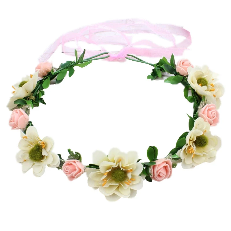 Neue Mode Böhmen Girlande Rose Blume Krone Frauen Stirnbänder mit verstellbaren Band Mädchen Blumenkranz Braut Halo Kopf bedeckung – Detail 8