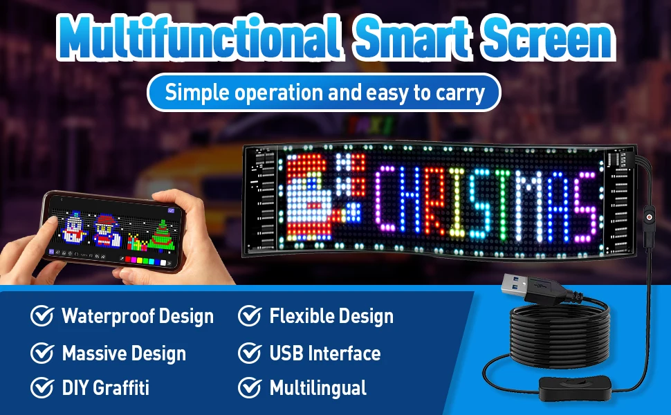 Description Picture 6 of itemLED scrolling atmosphere screen, Bluetooth APP can edit text pattern animation LED uber sign car flexible screen