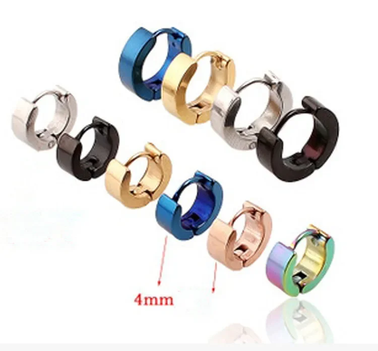 

Hot Fashion Men Women Punk Color Gold Black Blue Color Stainless Steel Simple Round Smooth Circle Hoop Huggie Earrings Jewelry