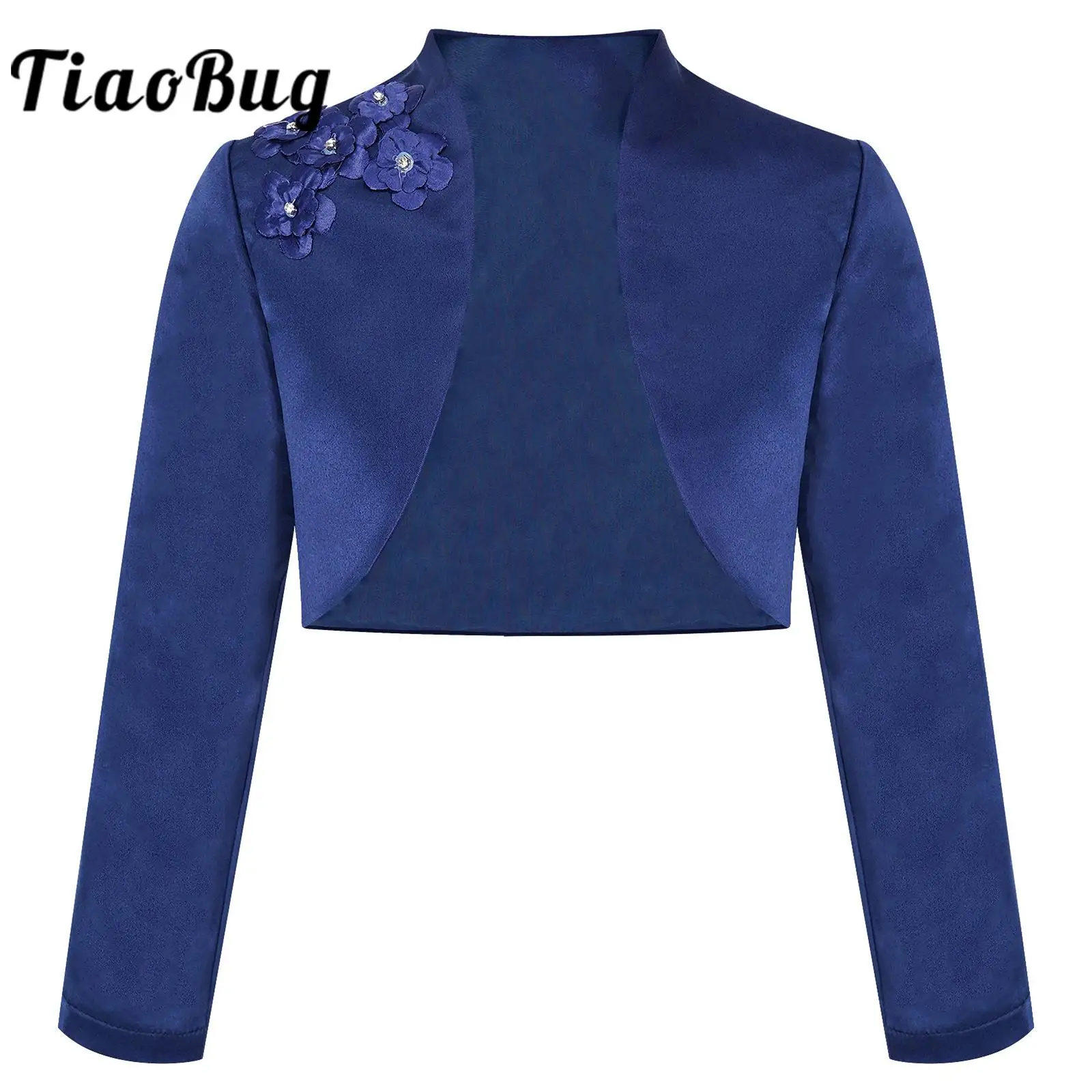 

Kids Girls Satin Bolero Shrug Wedding Wrap Flower Girls Jacket Long Sleeve Open Front Cardigan for Party Dress Accessory Shawls