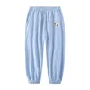 Children Trousers For Boys Girls Cotton Linen Elastic Waist Solid Color Summer Mosquito Pants Kids Clothing Long Pants 100-160cm 3