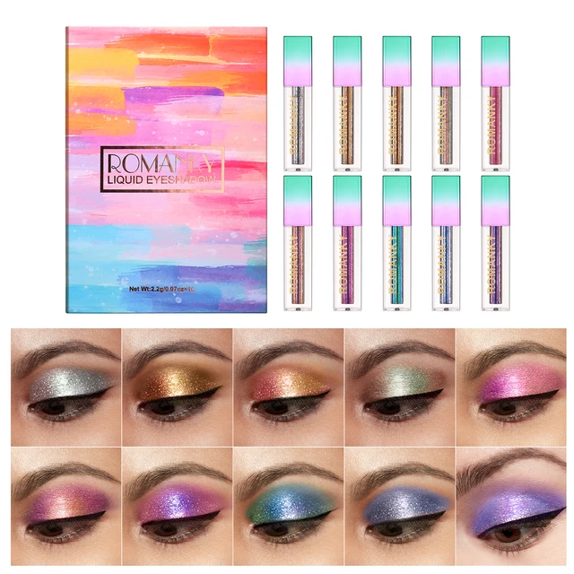Glitter Liquid Eyeshadow Set 10 Colors Gold Brown Eye Glitter Eyeshadow Stick Makeup Quick Dry Long Lasting Valentine's Day Gift