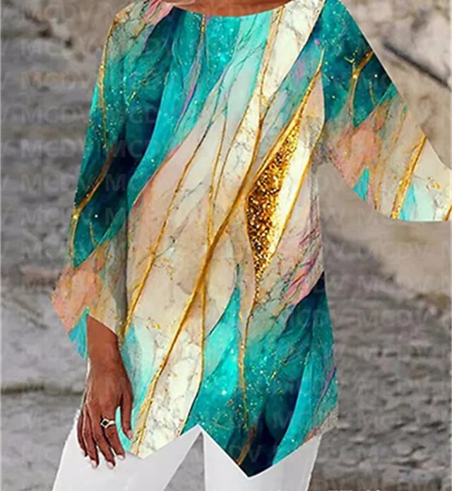 

Футболка женская с круглым вырезом, ретро Топ с градиентным 3D принтом, ассиметричная Повседневная В курортном стиле, уличная коллекция в стиле Харадзюку