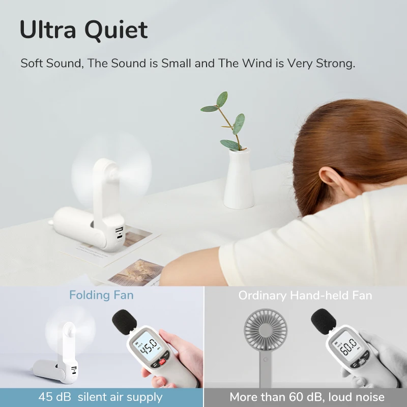 Portable Fan JISULIFE Portable Fan Mini Handheld Fan USB 4500mAh Recharge Hand Held Small 3 in1 Pocket with Power Bank Flashlight Feature