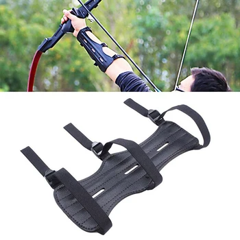 Attrezzatura per tiro con l'arco in pelle Protezione per il braccio 3 cinghie Protezione per l'avambraccio Arco regolabile sicuro Freccia Accessori per l'allenamento del tiro da caccia