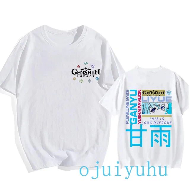 

Футболка унисекс голубая Y2k европейский размер футболка Genshin Impact Harajuku Kawaii Hu Tao Graphic футболка Xiao kaedeхара Kazuha футболка 90-х