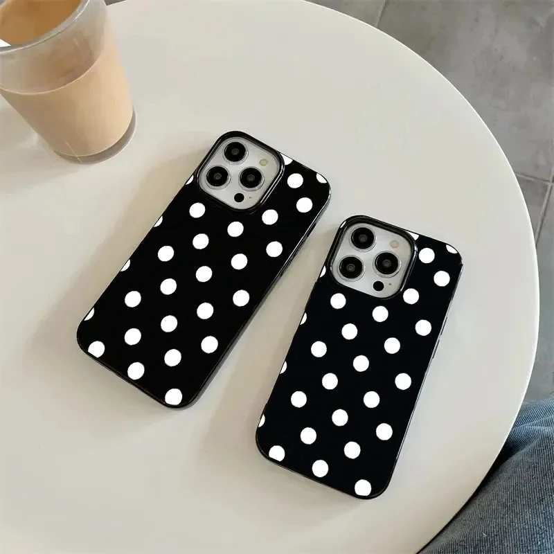 Polka Dots Full Screen Black Phone Case - Creative White Design Cover