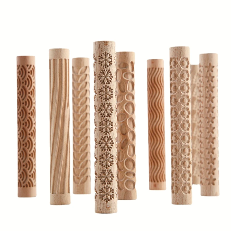 Wooden Texture Rolling Pin Ceramic Pottery Art Embossed Rod Flower Pattern  Mud Roll Roll Reliefs DIY Clay Craft Tool