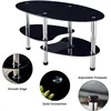 Oval-Shaped Glass Tea Table for Office, 3-Tier Modern Coffee Table, End Table for Living Room (Black) 3