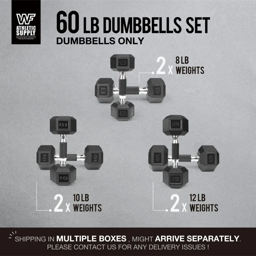 Rubber Encased Hex Dumbbells with Rubber Grip Contoured Handle for Muscle Toning, Strength Building & Full Body Workout