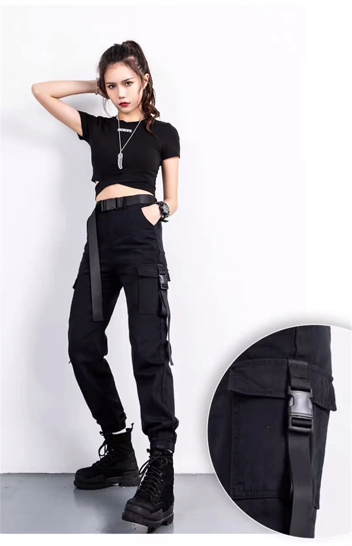 2025, modische Cargo-Hose für Damen, farblich abgestimmt, Knöchelband, Skateboard-Hose, schwarze Jogger, Damen-Jogginghose, Streetwear – Detail 5