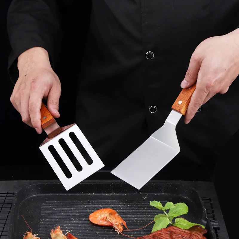 Stainless Steel Wooden Handle Cooking Spatula Steak Egg Pancake Frying Shovel Pizza Shovel Kitchen Accessories cooking spatula