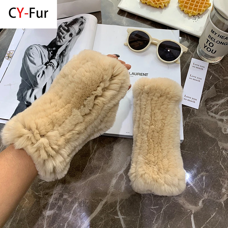 Hot Sale Winter Real Fur Golve Women Outdoor Warm 100% Real Rex Rabbit Fur Gloves Knit Thick Natural Soft Rex Rabbit Mittens