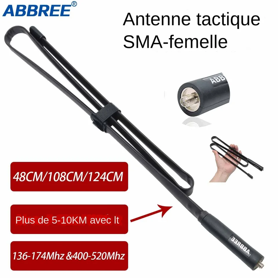 Antenne Double Bande VHF/UHF 136-520 MHz SMA Femelle - Pliable - Compatible Baofeng UV-5R, BF-888S, Etc.
