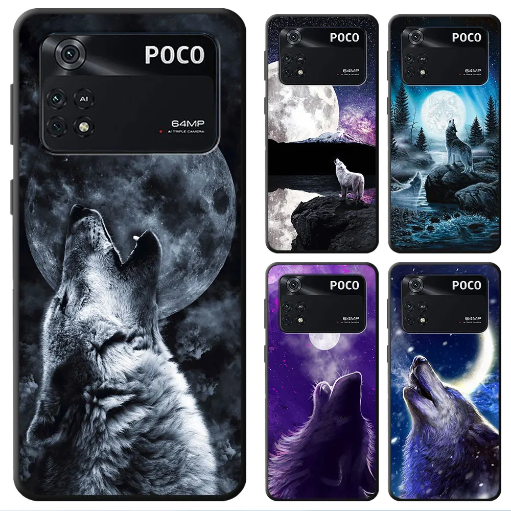 Custodia Moon Roaring Wolf Per Xiaomi Poco F1 M4 Pro M3 C40 X4 Pro 5G M5 F5 X4 Gt X3 Nfc C51 X3 Pro Cover Antiurto In Silicone
