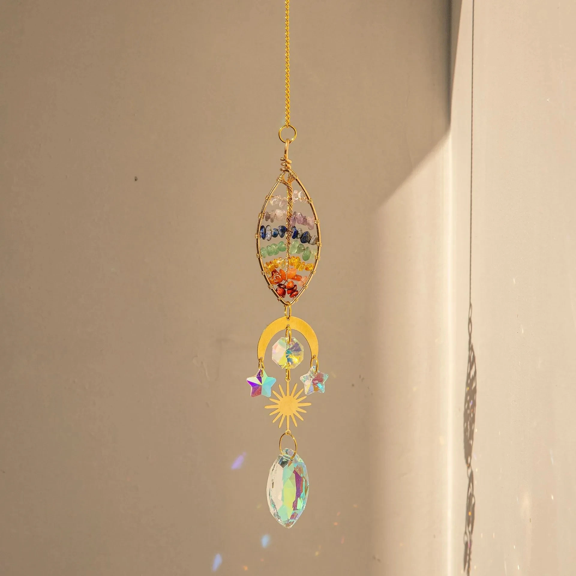 Suncatcher Crystal Life Tree Hanging Decor Stained Glass Moon Chakra Rainbow Maker Light Catcher For Garden Outdoor Decoration