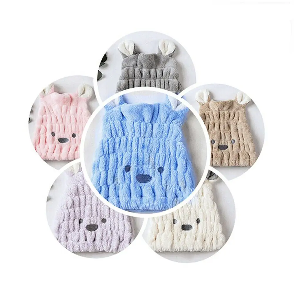 Cartoon Bath Towel Cute Head Hat Womens Bath Wrap Absorbent Shower Cap Quick Dry Microfibre Towel Kids Hair Drying Turban