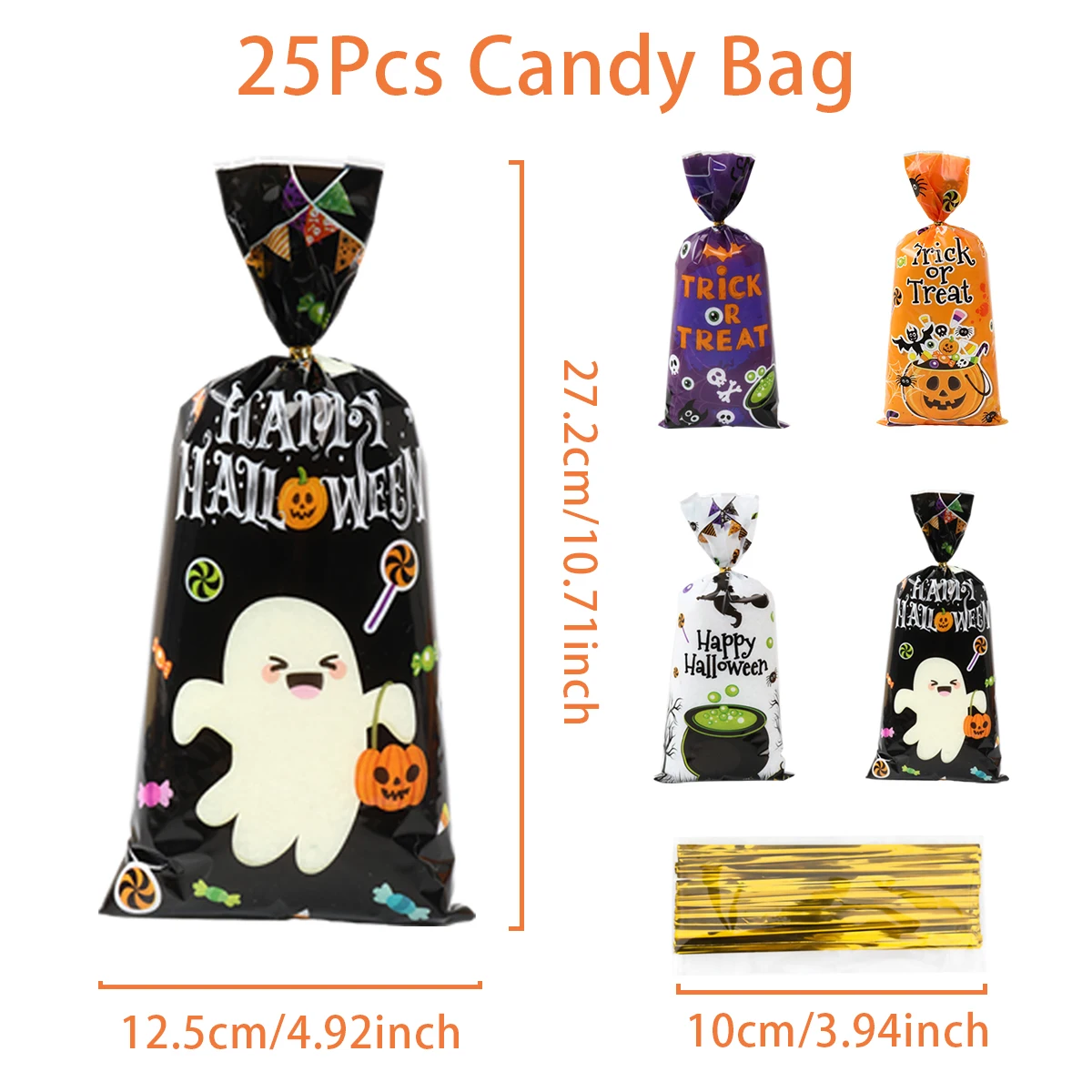 thumbnail image 2 of 200pcs Halloween Small Goodie Bags, Halloween Candy Wrappers Spooky Gift Bags Self Adhesive Bags Halloween Ziplock Bag Halloween Cookie Bags For Snack Biscuit Party (Castle Style 2 of 10