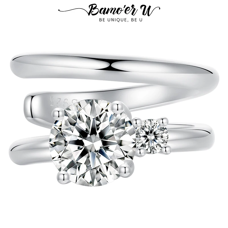 Bamoer U Double-layered Moissanite Ear Clip Mono Earring S925 Sterling Silver Shining Lab Diamond Original for Mother's Day Gift ear clip earrings clip earrings ear clip ear accessories
