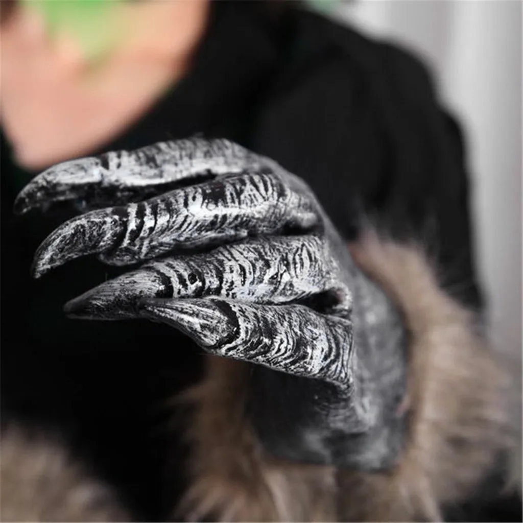 

Halloween Wolf Gloves Creepy Werewolf Fingernails Head Hair Monster Hands Paws Claw Party Cosplay Costume Scary Props Accessorie