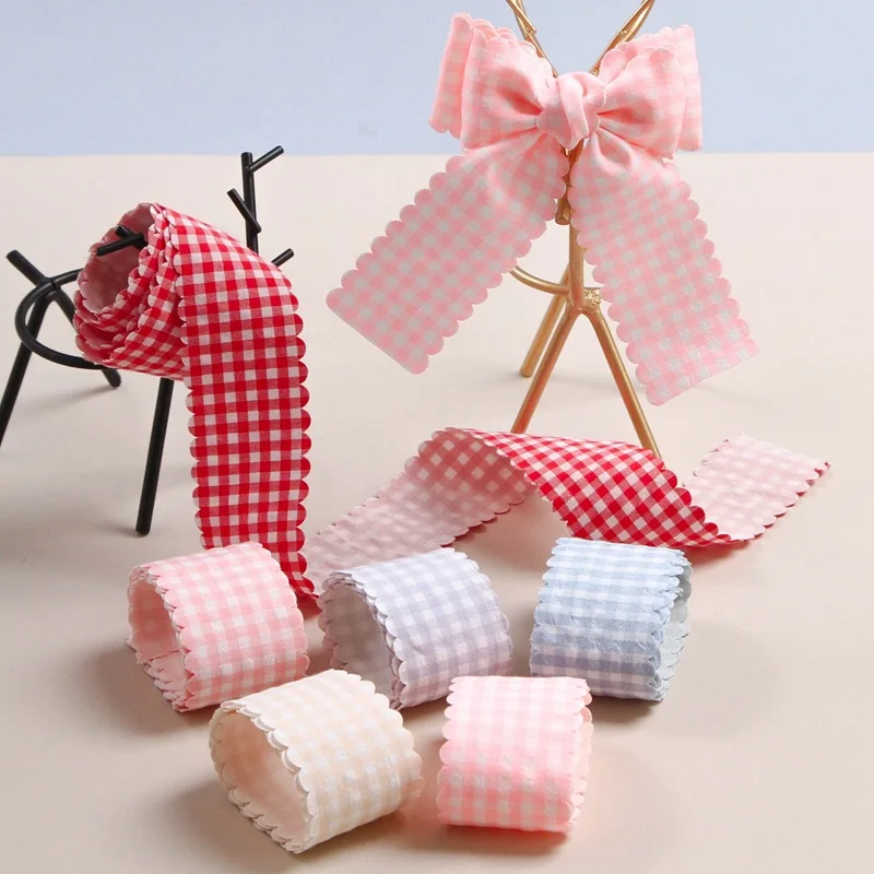 5 야드 다채로운 매칭 격자 인쇄 리본 DIY 공예 활 헤어 액세서리 재료 선물 포장 의류 모자 장식