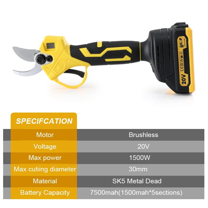 BABEQ 30mm Brushless Electric Pruning Shears 2 Gears Cordless Electric Scissors Fruit Tree Pruner Garden Tool for Makita Battery 2