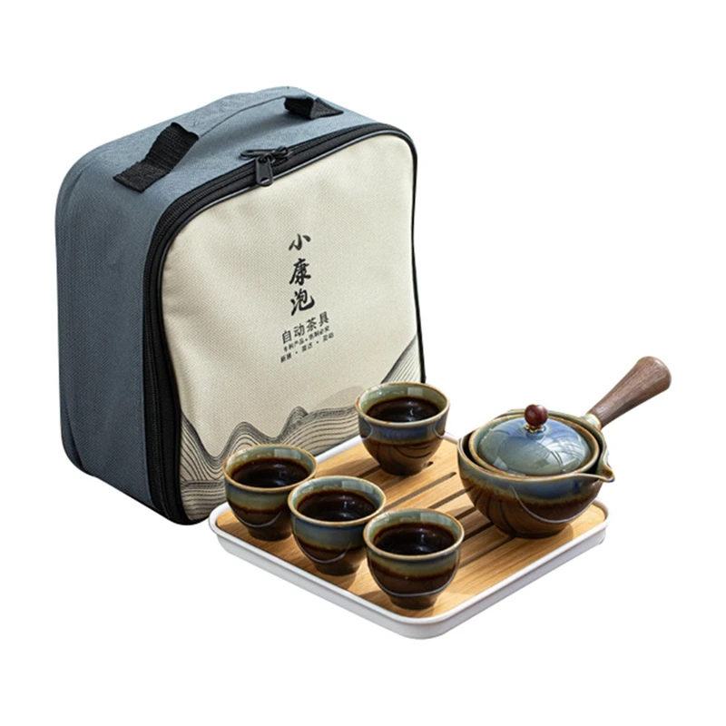 

Новый фарфоровый китайский чайный набор Gongfu, портативный чайный набор с вращением на 360 градусов, чайник и инфузор, портативный подарок «все в одном»