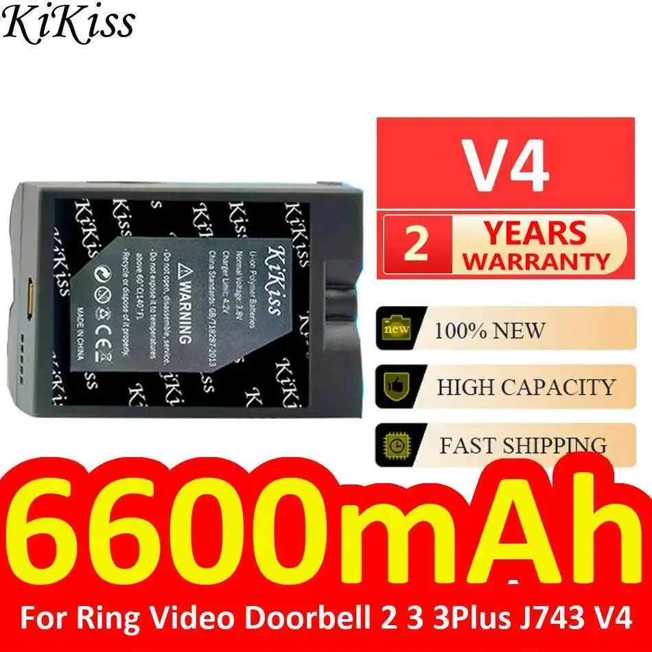 링 비디오 초인종용 6600Mah 2 3 3Plus J743 V4 모니터링 배터리 신뢰할 수 있는 전력 오래 지속되는 성능