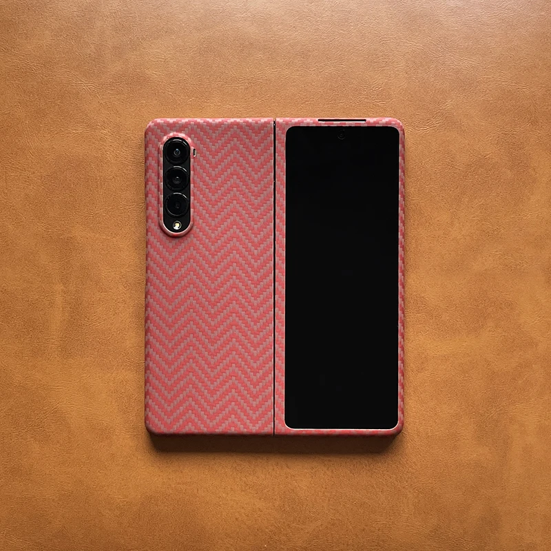 

Pure Carbon Fiber Phone Cover For Samsung Galaxy Z Fold 3 Case M lines Orange Aramid Fiber Ultra-thin Anti-fall Case For Z Fold3