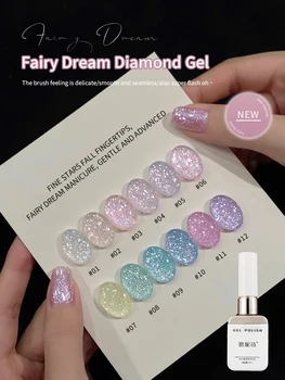12ml Colorful Fairy Dream Broken Diamond Series Gel Nail Polish Glue, Holographic Reflective Explosive Flash Nail Gel 1