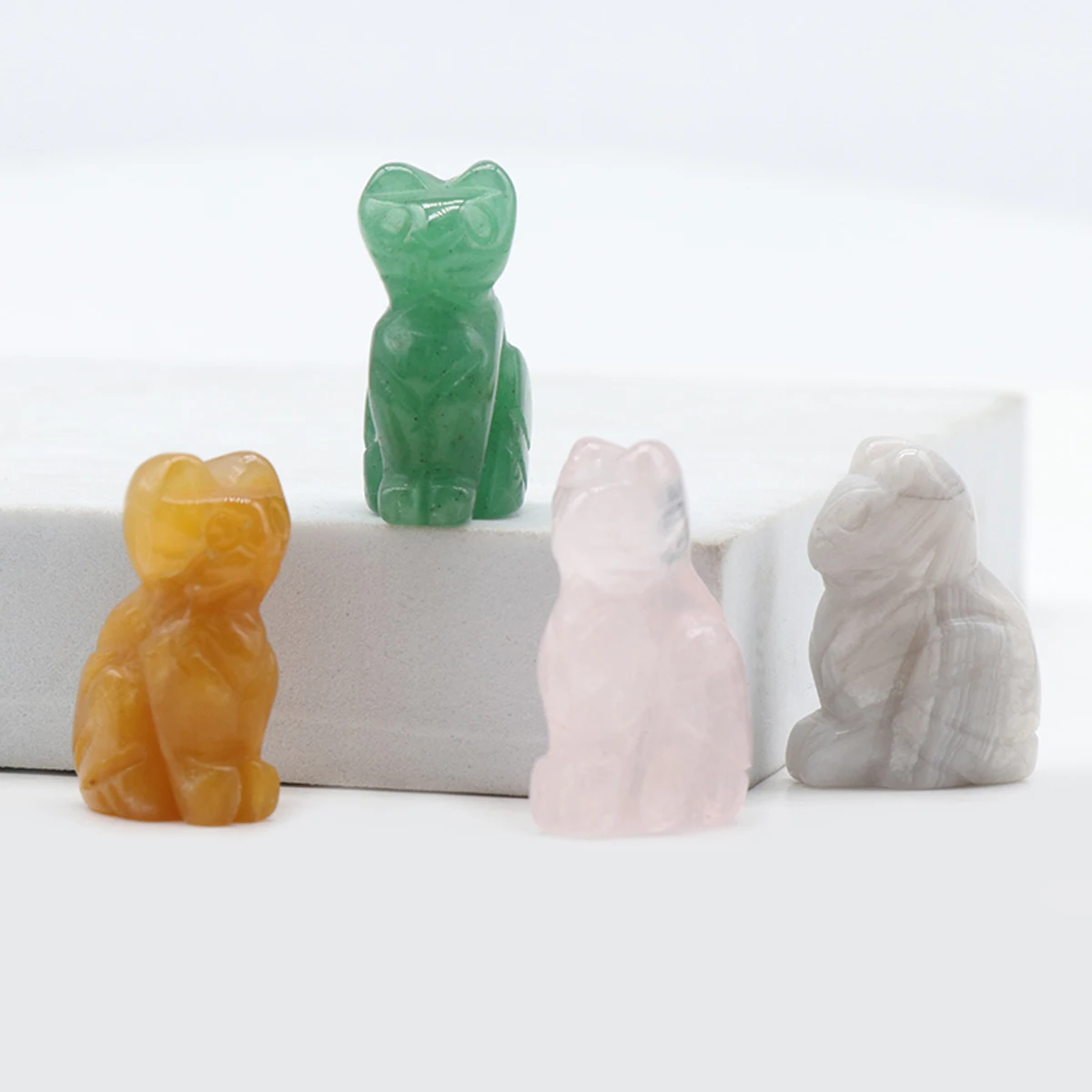 10PCS Wholesale Cat Shape Natural Amethyst Rose Quartz Flash Labradorite Charm Ornaments Home Decoration DIY Sculpture Stone