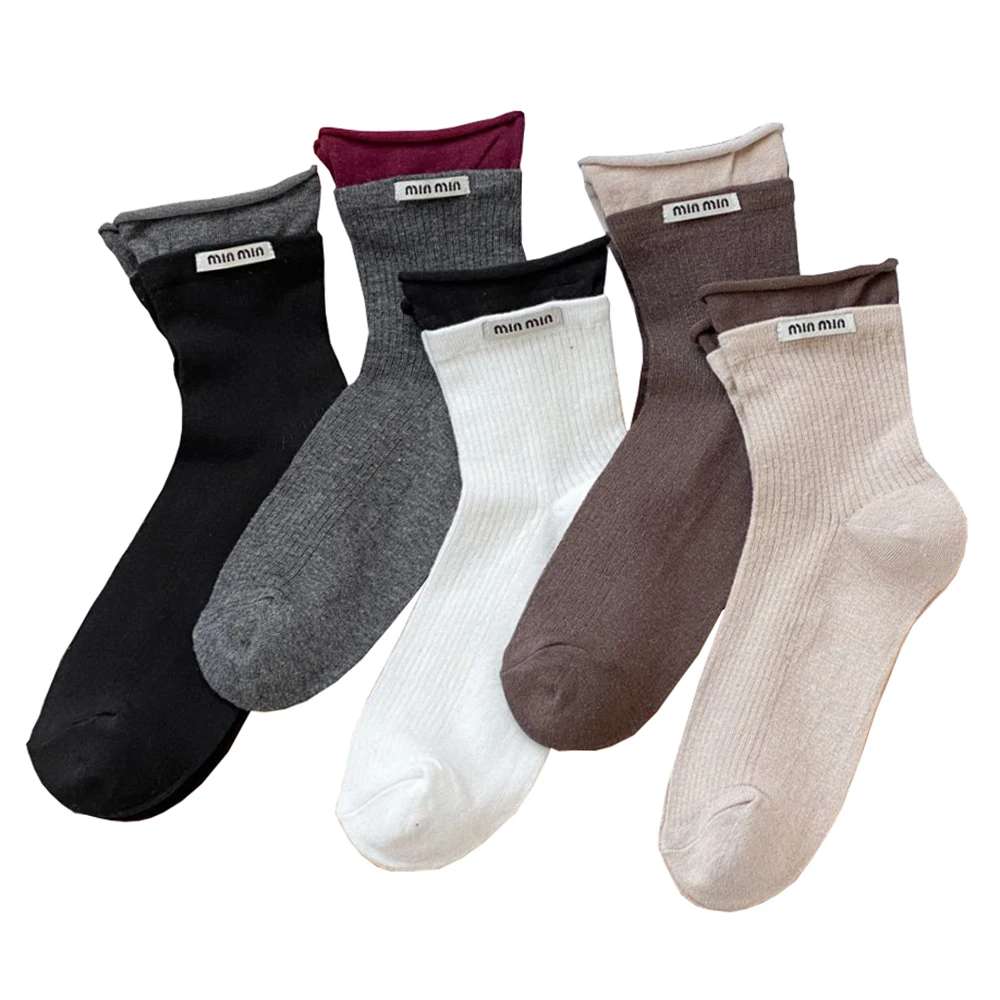 3 paires d'étiquettes en tissu lettres femmes chaussettes respirant maille mode Style japonais printemps été FlounceTrim marque chaussettes Tube moyen