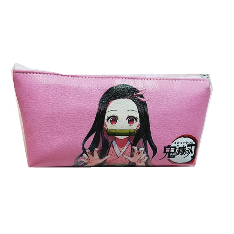 Anime Kimetsu No Yaiba Stationery Pencil Case Nezuko PU Zipper Pencil Bag Stationery Mini 4 Color Ballpoint Pen
